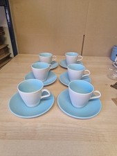 6 x Poole Pottery Cup and Saucers Set -Twin Tone Dove Grey & Light Blue 