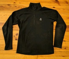 HAGLOFS Mens Black Zip Neck Light Weight Fleece Top Jacket Good Condition L