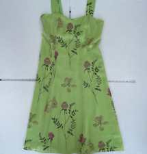 Simon Ellis Dress 14 Green Sleeveless Midi Strappy Floral Vintage