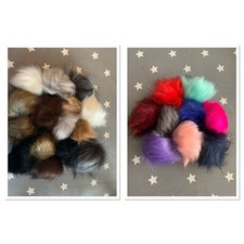 NEW INDIVIDUAL FAUX FUR POM POM BALLS WITH PRESS STUD HAT SCARF VARIOUS COLOURS