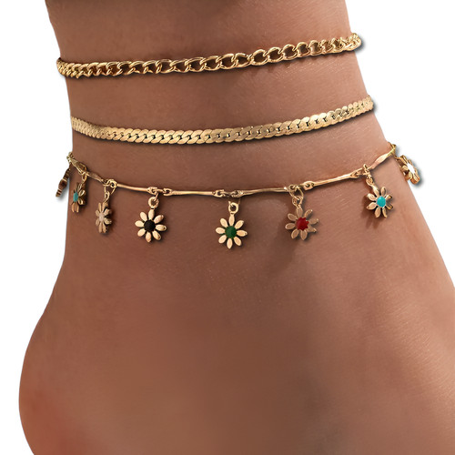 Gold daisy ankle bracelets 14k - gold,