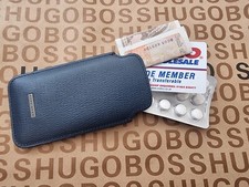 New Hugo Boss blue leather credit card coins notes pocket case slim suit wallet