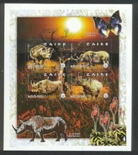 ZAIRE 1997 BOY SCOUTS Butterflies RHINOCEROS Minisheet
