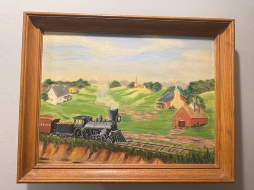 Vtg oil board painting - on,