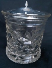 Vintage cut-glass or crystal Jam/ Preserve jar with a Silver Plate lid.