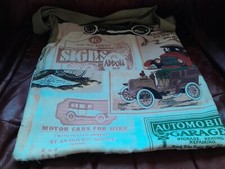 HANDMADE?  CLASSIC VINTAGE CAR PRINT BAG. UNUSUAL 