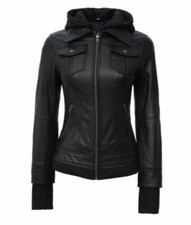 New Women's Black Bomber Jacket With Fleece Removable Hood For All Seasons