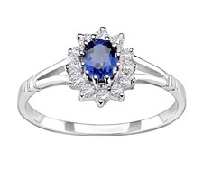 Sterling Silver Simulated Blue Sapphire & CZ Cluster Ring sizes J - V