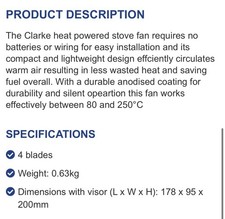 Clarke CSF4 4 BLADE STOVE FAN