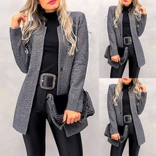 Womens Woolen Coat Jacket Ladies Office OL Work Cardigan Lightweight Trench Tops