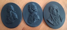Vintage - Black Basalt - 3 Oval Plaques - Wedgwood , Nelson & Bourne (Rare)
