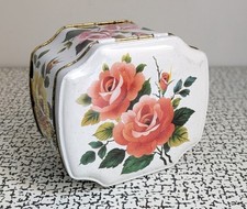 50s 60s Vintage Retro Kitsch Floral Pink Yellow Roses Tea Sweet Toffee Tin