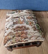 Antique Edwardian Tapestry Small Footstool Stool Period Regency Rail Rare
