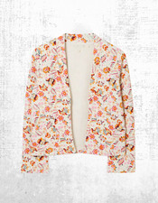 Women’s Fat Face Jersey Jacket Floral Quilted Pockets Cotton Ivory Lightweight