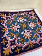 Vintage Kashmir Crewel Stitch Wool Cushion Cover 15” X 15” Floral Pattern