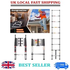 2.6M / 8.5Ft Stainless Steel Telescopic Folding Ladder Multi-Purpose Extendable