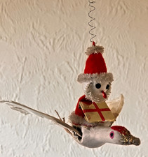 Vintage 1950s Santa on Stork with Spring, Christmas Ornament, Holt Howard Japan