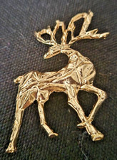 Stag Deer Buck Gold Tone Brooch Origami style Broach