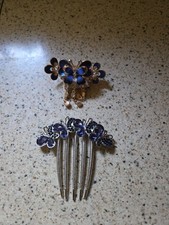 2pcs Blue Butterfly Hair Comb Clips Rhinestone Hair Comb Butterfly Tassel Hair C