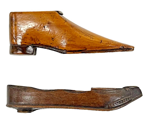 Antique wooden carved shoes - carved,