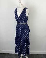Self Portrait Star Print Dress Navy Blue Pleated Size 12 UK Women’s