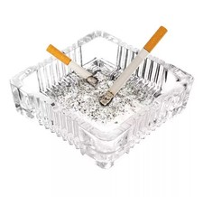 2x Ashtray Square Large Glass Crystal Cut Cigarette Bar Pub Restaurant Home Offi