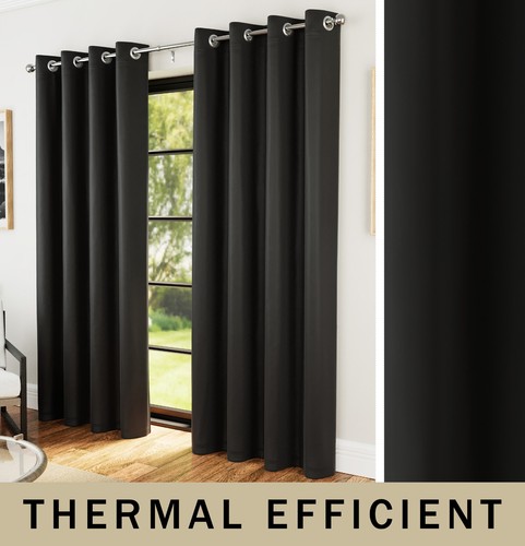 Plain black thermal curtains - plain,