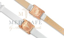 WOMENS SOS BRACELET LEATHER STRAP.  PERSONALISED MEDICAL INFO ALERT ID TALISMAN