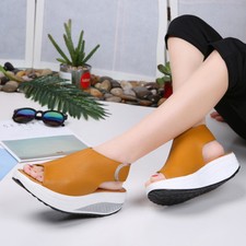 Women Flops Fitness Memory Foam Wedge Heel Walking Open Toe Sandals Toning Shoes