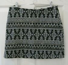 PRIMARK SIZE 8 SKIRT MINI BLACK AZTEC EMBELLISHED BEADED SEQUIN WHITE FAIRISLE