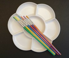 Children's Paint Palette & 6 Synthetic Brushes Art Craft Ideal Kids School Home