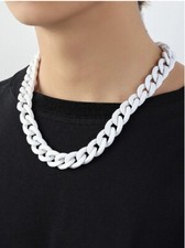 Men's women funky solid Curb Chain Necklace 48- 55cm White