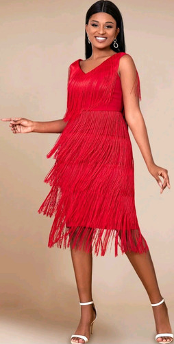 Red fringe neck sleeveless - fringe,
