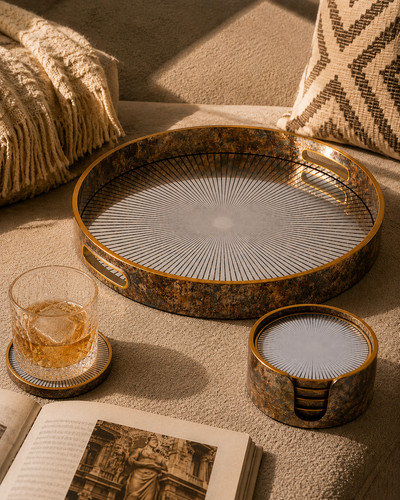 Sunburst mirrored serving tray - mirrored,