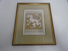 Lion Rampant Framed Cross Stitch in Gold