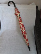 Vintage Laura Ashley Garden Red Floral  Large Umbrella + Crook Handle