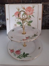 Christineholm Porcelain Pink Roses 2 Tier Cake Stand Afternoon Tea Wedding Boxed