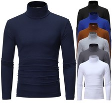 Mens Roll Neck Lightweight Jumper T-Shirt Turtle Funnel Long Sleeve Polo Tops