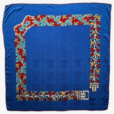 Vintage 80s Must De Cartier Interlocking CC Jewelled Belt Print Silk Scarf Shawl