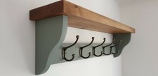 Coat Rack+Shelf Floating Rustic Handmade Wall Mounted 5 Double Hooks