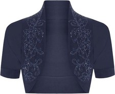New Women Sequin Beaded Cap Short Sleeve Ladies Shrug Bolero Cardigan Top 