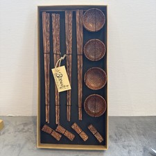 Vintage Traditional Japanese Wooden Chopsticks & Bowl Set Borneo Trading Post