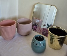 Gold Pink & Teal Home Room Accessories Bundle Mirror Pots Tealight Holder