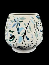 Anthropologie Cora Pot Planter Blue/Lilac Floral Hand Painted Stoneware EUC