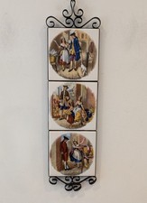 Vintage "Cries of London" Ceramic Tile Wall Hanging Wrought Iron 3 Tiled Display