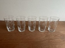 5 X Lovely Vintage Etched 4.5” Tall Glasses Flowers And Wheat. Great Cond #A8