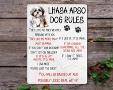 Dog Metal Sign Gift - Lhasa Apso Rules - If I Like It It's Mine - Fun Present