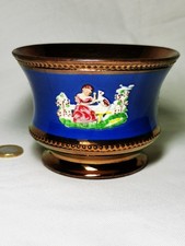 Antique Victorian Copper Lustreware Sug Bowl Young Girl With Cat Garden Seat VGC