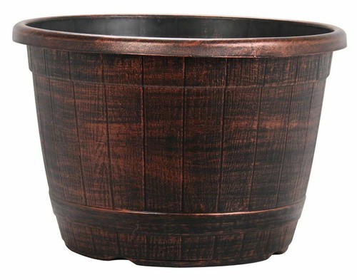 Copper wooden barrel plant pot - barrel,