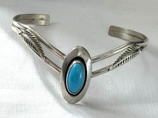 Sterling & Turquoise Signed H Navajo Feather Bracelet Herman Lee Harry Spencer?